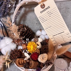 ドライフラワー木の実　編みかごフラワーアレンジメント　ハンドメイドの画像