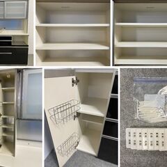 パモウナ キッチンボード 幅160 ソフトクローズ ダイヤモンドハイグロス ブラック 食器棚 レンジ台 中古家具 店頭引取歓迎 R10281の画像