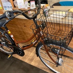 【チェーン新品！】 LEDオートライト　6段変速　26インチ自転車　ブラウンの画像