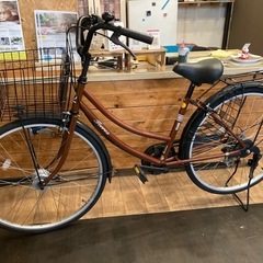 【チェーン新品！】 LEDオートライト　6段変速　26インチ自転車　ブラウンの画像