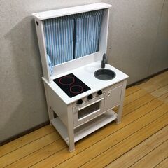木製おままごとキッチン 子供用 ままごと キッズキッチン シンク オーブン コンロ お店屋さんごっこ 収納 木製玩具 【糸島市内 送料無料】251208-7の画像