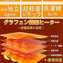 電熱ベスト Lサイズ inotenka ユニセックス  Vネックタイプ ネイビー バッテリー付 ヒーターベストの画像