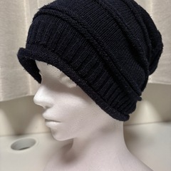 リブ編み 黒 ニット帽 スラouchスタイル ニットキャップの画像