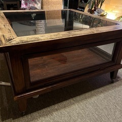 アジアンテーブル　ローテーブル ガラス 木　の画像