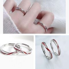 ステンレス製/クロス赤い糸ペアリング（新品）調整可能の画像