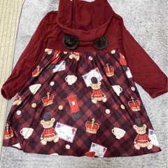 海外ブランド ロリィタ 熊柄熊耳フードワンピース 赤 M の画像
