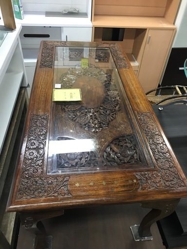 ジャングルジャングル貝塚店　ローテーブル　レトロ　お洒落　ガラステーブル　貝塚市　二色浜　リサイクルショップ
