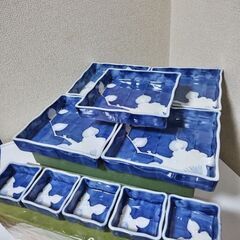 未使用　有田焼 昭栄窯 角皿 5枚16.5㎝小角皿5枚6.7㎝ 白椿絵　計10客の画像