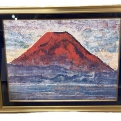健康紅富士 ★日本画 ★金色フレーム 開運 額縁付き 美術品 インテリアの画像