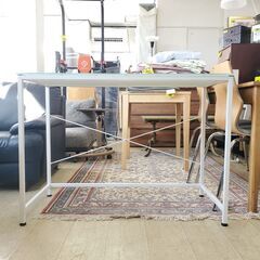 ガラス天板 ワイド デスク 机 スチールフレーム ホワイト■横幅100cm×奥行45cm×高さ72cm■買取帝国 朝霞店 配達可の画像