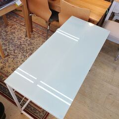 ガラス天板 ワイド デスク 机 スチールフレーム ホワイト■横幅100cm×奥行45cm×高さ72cm■買取帝国 朝霞店 配達可の画像