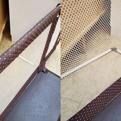 日本育児 おくだけとおせんぼ Mサイズ ベビーゲート ベビーフェンス ブラウン 簡単設置 折りたたみ収納可能 メッシュ素材 ■横幅約95～140cm×奥行65cm×高さ60cm■買取帝国 朝霞店 配達可の画像