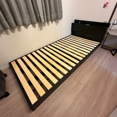 シングルベッド フレーム 収納付　黒 LEDライト付 ローベッドの画像