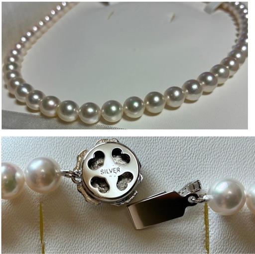 美品　あこや花珠真珠ネックレス 7.5-8.0mm silver刻印　鑑別書付 アコヤ花珠パール 本真珠ネックレス