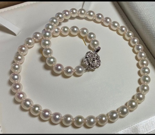 美品　あこや花珠真珠ネックレス 7.5-8.0mm silver刻印　鑑別書付 アコヤ花珠パール 本真珠ネックレス