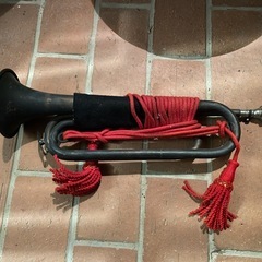 真鍮製の古い信号ラッパ/二つ巻き/信号喇叭の画像