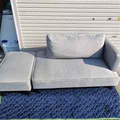 【美品】2人掛けソファ ＋ オットマン（グレー/ファブリック）の画像