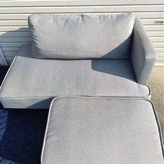 【美品】2人掛けソファ ＋ オットマン（グレー/ファブリック）の画像