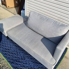 【美品】2人掛けソファ ＋ オットマン（グレー/ファブリック）の画像