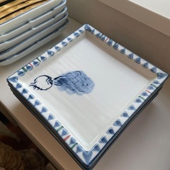 スクエア　☆☆　手描きの銘々皿　16x16cm　4枚セット　☆☆　美品の画像