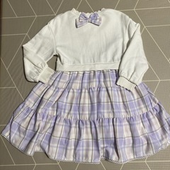 メゾピアノ　チェック柄　長袖ワンピース　120cmの画像