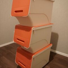前開きフタ付き スタッキング収納ボックス 3個セットの画像