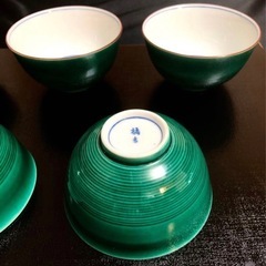 橘吉　鮮やか緑の釉薬　湯呑み5客セットの画像