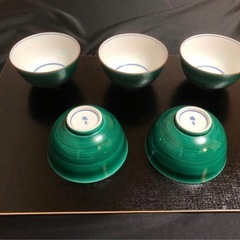 橘吉　鮮やか緑の釉薬　湯呑み5客セットの画像