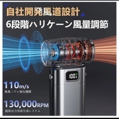 新品　複数在庫 エアダスター 電動ブロワー【130,000RPM高速回転】6段階風量調整｜10,000mAh大容量バッテリー｜LEDライト常時点灯/SOS搭載｜Type-C急速充電式｜超強力・小型軽量｜3種類ノズル＋清掃ブラシ9点セット＋収納ボックス付き｜PC掃除/車内/エアコン/洗車用｜日本語取扱説明書付き  の画像