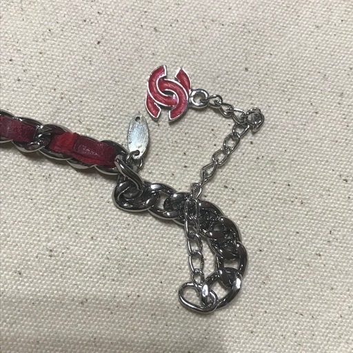 レア 正規品 シャネルスリムシルバーチェーン&レザーベルト シルバー/レッド
