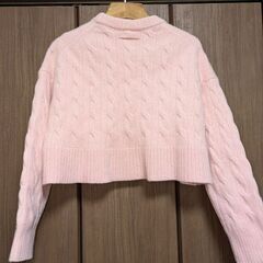 【Mila Owen】ミラオーウェン ウール混短丈ケーブルニットプルオーバー ピンクの画像