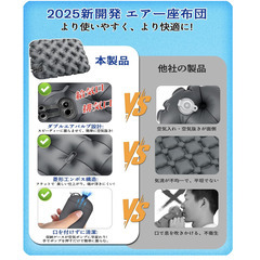 🪑【新品未使用】折りたたみマットエアー座布団 LOLYYDENS エアークッション 42×31cm 厚さ5cm ダークグレー レジャーシート アウトドア クッション 軽量 旅行 携帯 体圧分散 TPU 防水 キャンプ 山登り 観戦 花見 運動会 夜行バス 飛行機 コンパクト シートクッション エアマットの画像