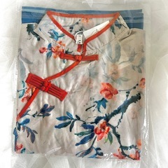 トップス　チャイナ服　シャツ　ブラウス　麻　花柄　レディース　ブルー　青　XL チャイナの画像