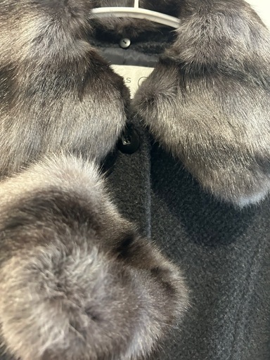 GRES parisダークグレーのファー付きアルパカ Lサイズ ウール混コート