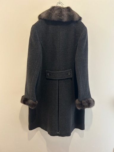 GRES parisダークグレーのファー付きアルパカ Lサイズ ウール混コート