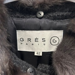 GRES parisダークグレーのファー付きアルパカ　Lサイズ　ウール混コートの画像
