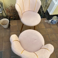 ピンクベロア　回転　ダイニングチェア　中古　2脚セットの画像