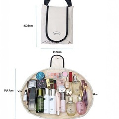 大容量、巾着コスメポーチ  アイボリーの画像