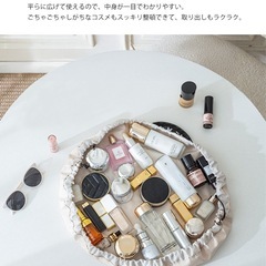 大容量、巾着コスメポーチ  ピンクの画像