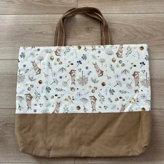 未使用ハンドメイド　図書袋レッスンバック　うさちゃん秋柄の画像