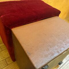 スツール 角椅子 チェア 37cm四方 高さ41cm ベロア座面 レザー アンティーク 椅子 モダン レトロ 在庫複数台有の画像