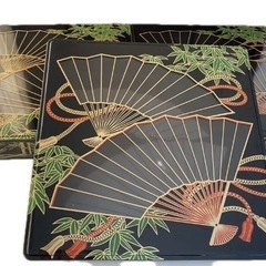 重箱お重箱 3段 プラスチック　扇面 和柄 黒 金 弁当箱の画像