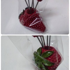 ● 苺 いちごイチゴ 型 フルーツ カトラリー ピック フォーク 5本 ピックスタンド セット 真っ赤なイチゴ  インテリア 未使用品 ③の画像