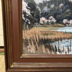 絵画 インテリア油絵 三溪園春色　猪瀬踏花　希少品　72x65cm 中古品　レアの画像