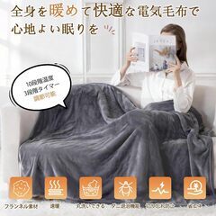 電気毛布 掛け敷き兼用 3分速暖 10段階温度調節 タイマー機能付き 節電 省エネ ダニ退治 防寒対策 タイマー付き 切り忘れ防止 丸洗いOK 軽量 フランネル 190x130cm, 防臭抗菌, PSE認証済み (グレー)の画像