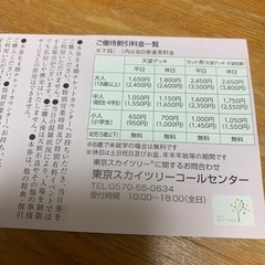 株主優待東京スカイツリー　割引券の画像