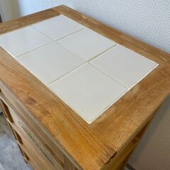 木製キャビネット 北欧風 天板タイル 2個セットの画像