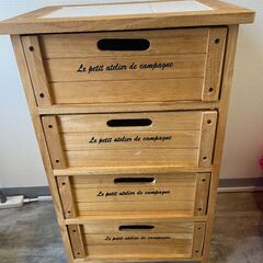 木製キャビネット 北欧風 天板タイル 2個セットの画像