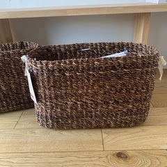 無印良品 かごバスケット（2個セット）／ダークキャラメルカラー（バクバク編み）の画像