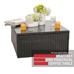 【お取引中】ラタン製正方形テーブル（ガラス天板付き）